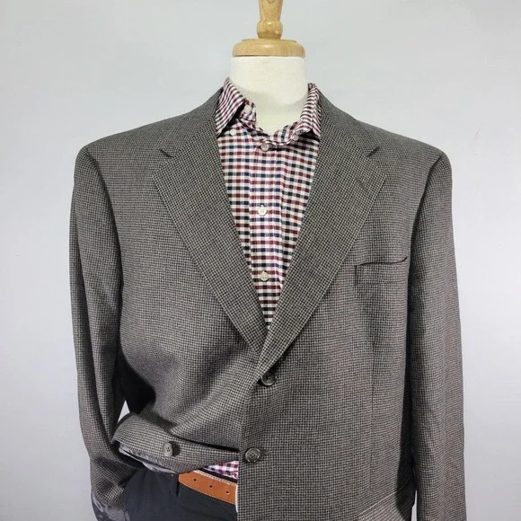 Hart Schaffner Marx Men's Sport‎ Coat Blazer Flannel Houndstooth Soft Wool 46L